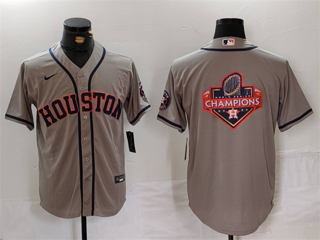Men's Houston Astros Gray Team Big Logo With Patch Cool Base Stitched Baseball Jersey Men's Houston Astros Gray Team Big Logo With Patch Cool Base Stitched Baseball Jersey